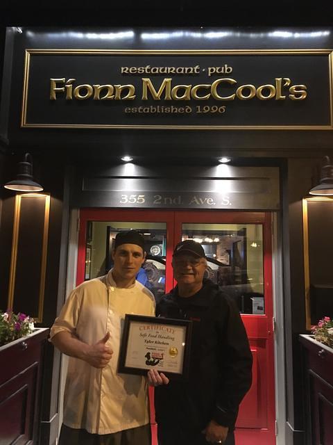 Food Safety 1st, Russell Scott presents Tyler Kitchen the 11,000th Food Safety 1st certificate!